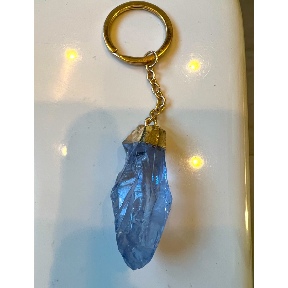 NWOT Cool blue crystal keychain with gold tone hardware - never used!!